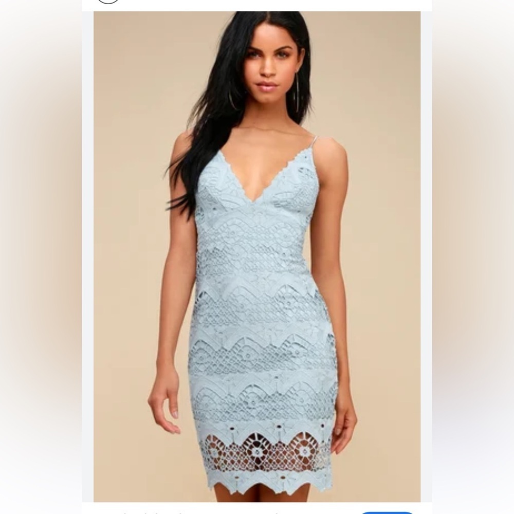Lulus Lace crochet baby Blue Dress NWT